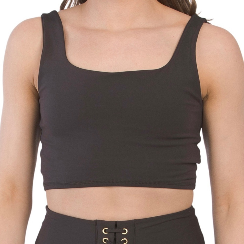 We Wore What Straight Neck Crop In Chocolate Black Top Size XL NEW